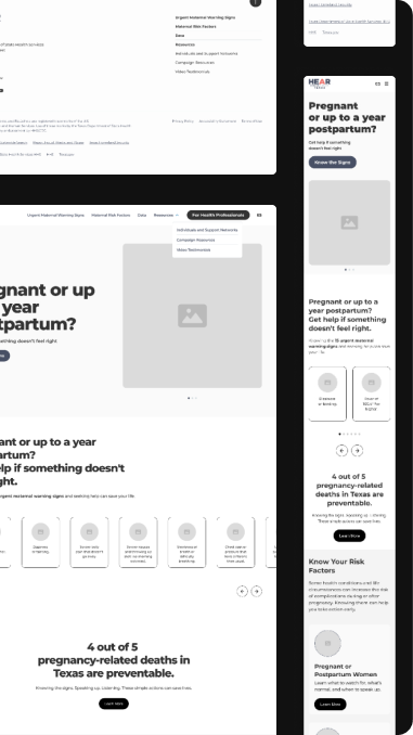 Hear Her Texas homepage shown on desktop and mobile